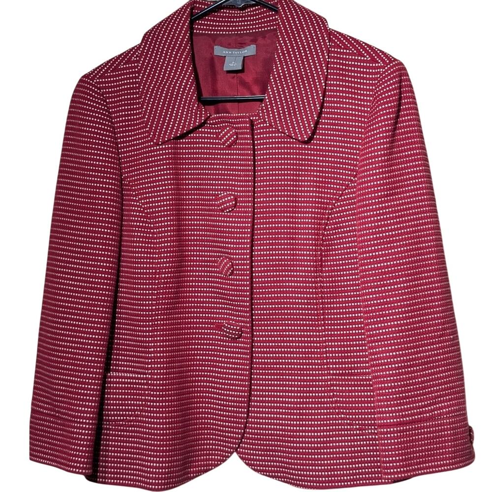 Ann Taylor Red Polka Dot Retro Classic Lined Blazer Jacket Womens Size 10